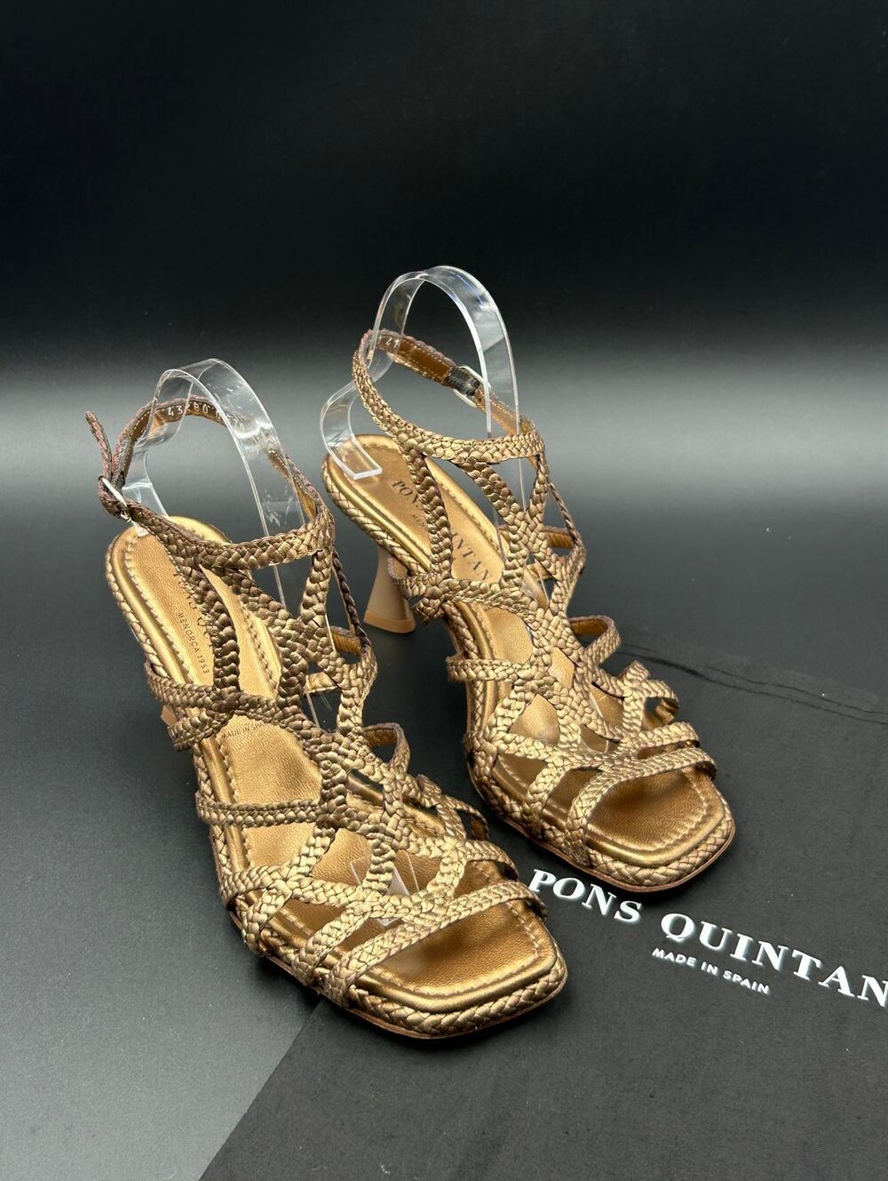 Pons Quintana Braided Strappy Leather Sandals US 10.5 Bronze Gold Handmade Spain